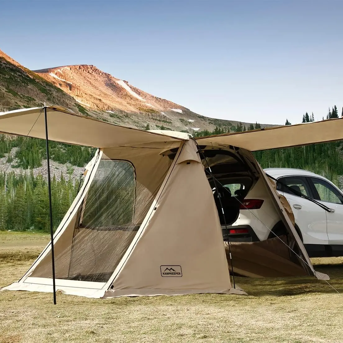 KAMPKEEPER SUV Car Tent, Tailgate Shade Awning Tent for Camping, Vehicle Camping Tents Outdoor Travel (Khaki) truck bed cartent