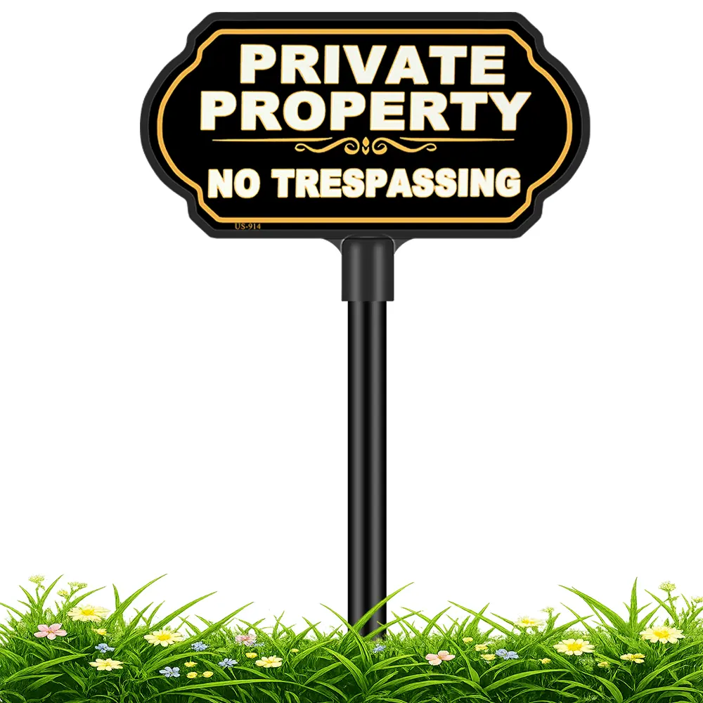 Private Property No Trespassing Signs with 37" Adjustable Stake, 10×5 Inch Rust-Free Aluminum Metal Sign, Weatherproof & UV Protected Yard Sign for House, Garden, Driveway, Lawn