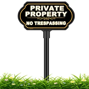 Private Property No Trespassing Signs with 37" Adjustable Stake, 10"x5" Rust-Free Aluminum Metal Sign, Weatherproof & UV Protected Yard Sign for House, Garden, Driveway, Lawn