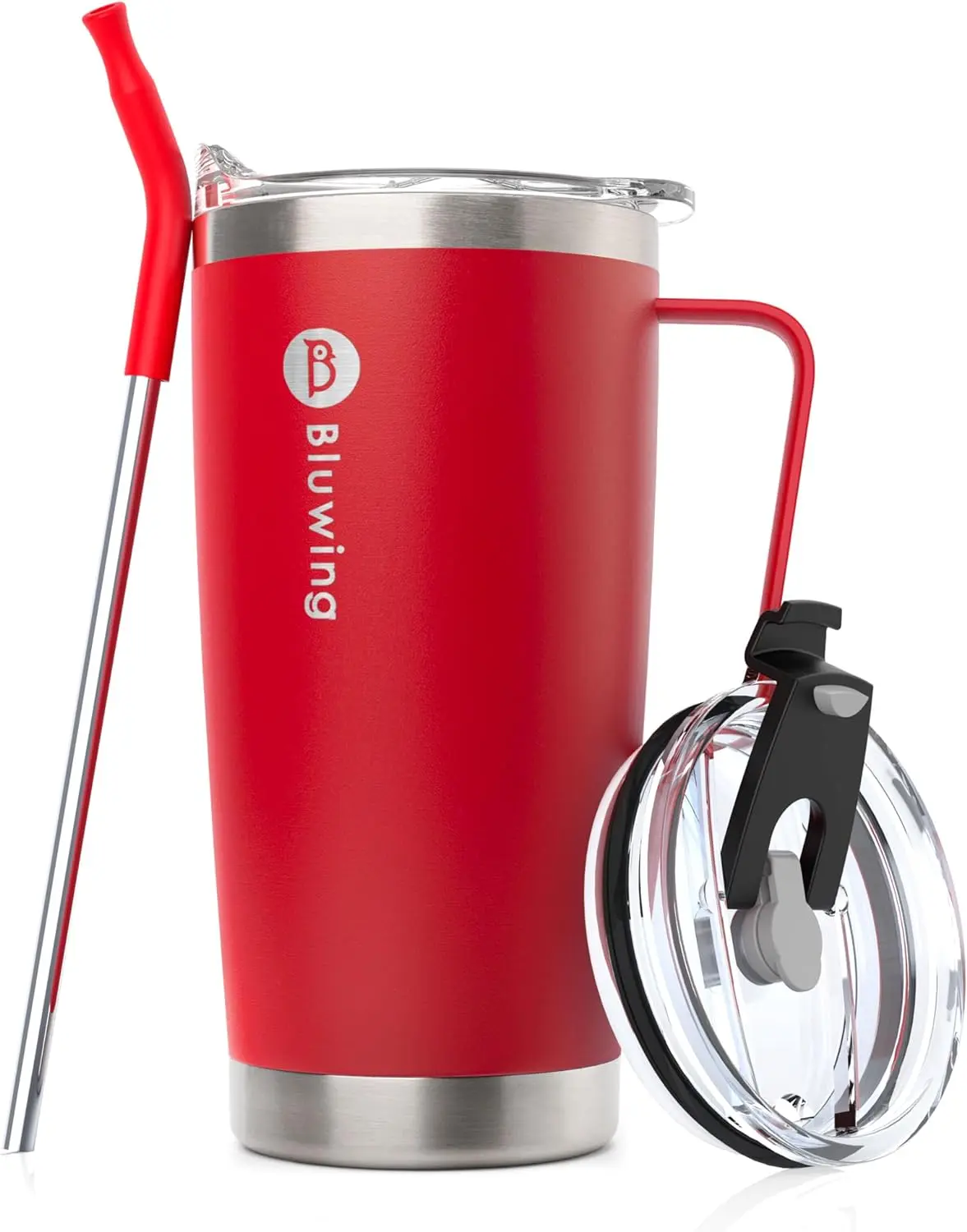 [father day tumbler] Bluwing Insulated Tumbler with Handle 20 oz Stainless Steel Water Tumbler Coffee Mug with Lid and Straw, 2 Lids, Double Wall Cups for Women and Men,Gifts Drinkware Flasks Metal Silicone Cover Insulation Bottles Container Portable