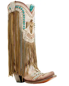 Corral Women's Embroidered And Crystal Eagle Fringe Western Boot Snip Toe - C4088