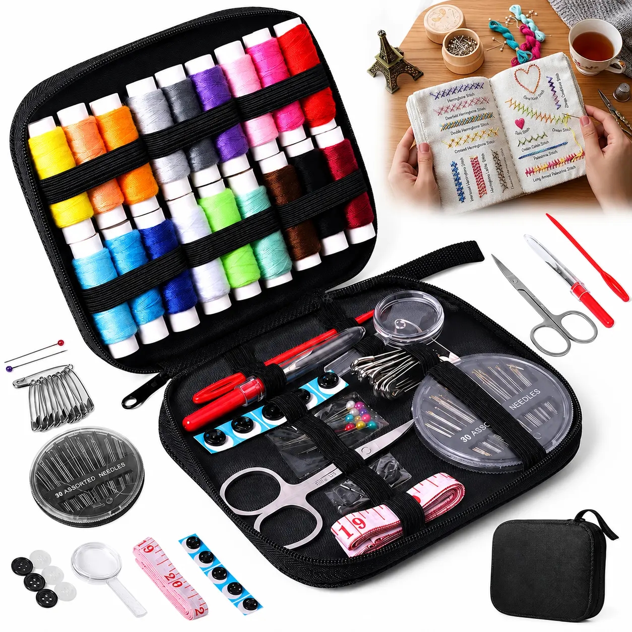 86-Piece Portable Sewing & Embroidery Kit with Storage Bag for Adults, Beginners - DIY Crafts, Household Repair, Compact Easy-to-Carry All-Scenario Complete Sewing Supplies (Random Color)