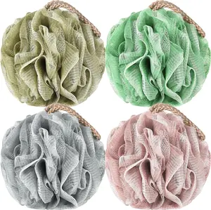 Pack of 4 Loofah Sponges for Deep Cleansing and Exfoliating in Shower, Bath Sponge with Handle for Men and Women (001, 50g)
