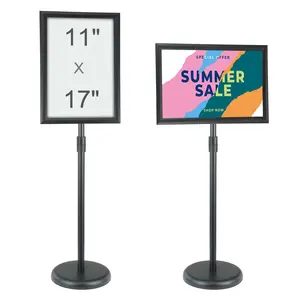 【FathersDayGift】VEVOR Pedestal Sign Holder,  11 x 17 Inch Vertical and Horizontal Adjustable Poster Stand, Heavy-Duty Floor Standing Sign Holder with Round Base for Display, Advertisement, and Outdoor, Black