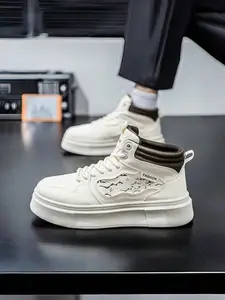 Men's High-Top White Skate Shoes | Sports Shoes | Chunky Sole Sneakers | Street Style Casual Wear | Walking Shoes