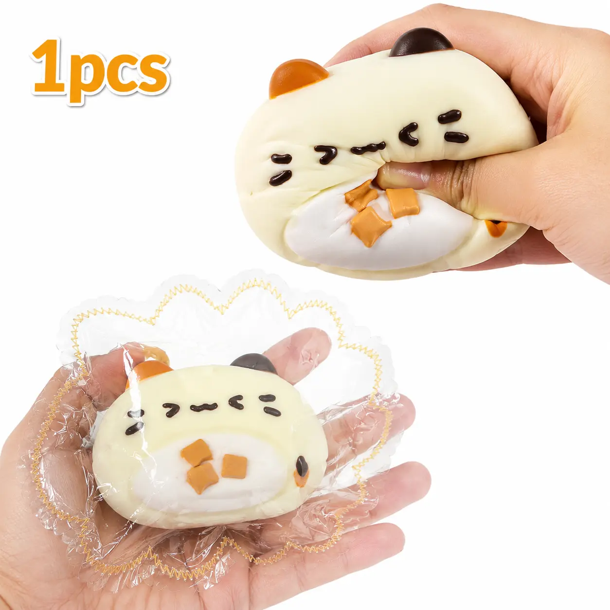 Kawaii Cat Bun Squishy Toy, Made of 100% Safe Non-Toxic Silicone, Soft Slow Rebound Fidget Toy for Palm Stress Relief
