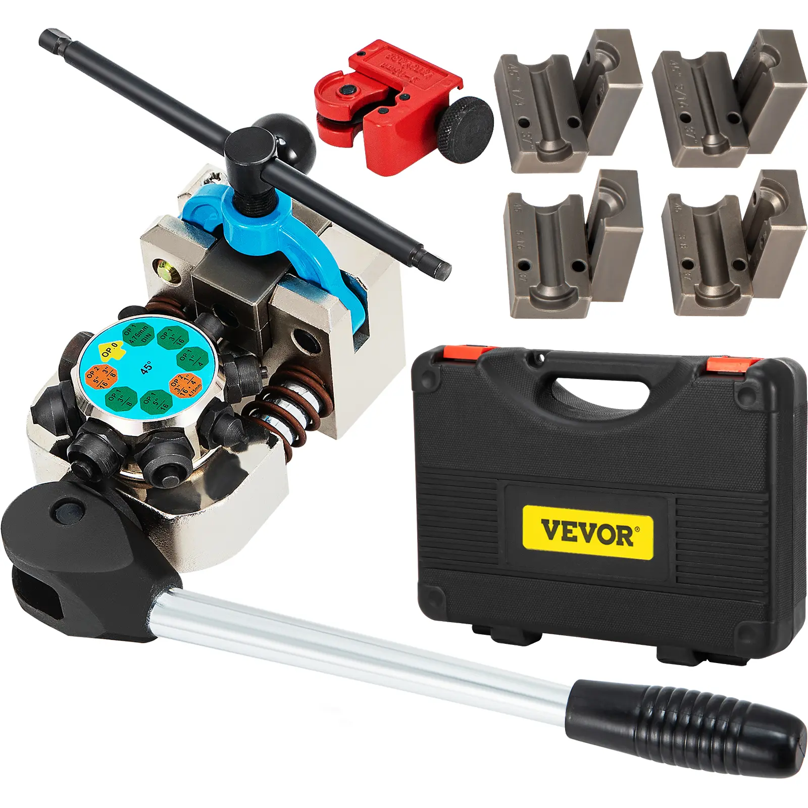 【Summerfinds】VEVOR Turret Die Set Hand Tool Brake Line Flaring Tool - 45-Degree Single, Double, Bubble Flares for Multi-Sizes Tubes (3/16", 1/4", 5/16", 3/8"), Suitable for Soft Metals, Includes Pipe Cutter, Hand Tools, Aluminum