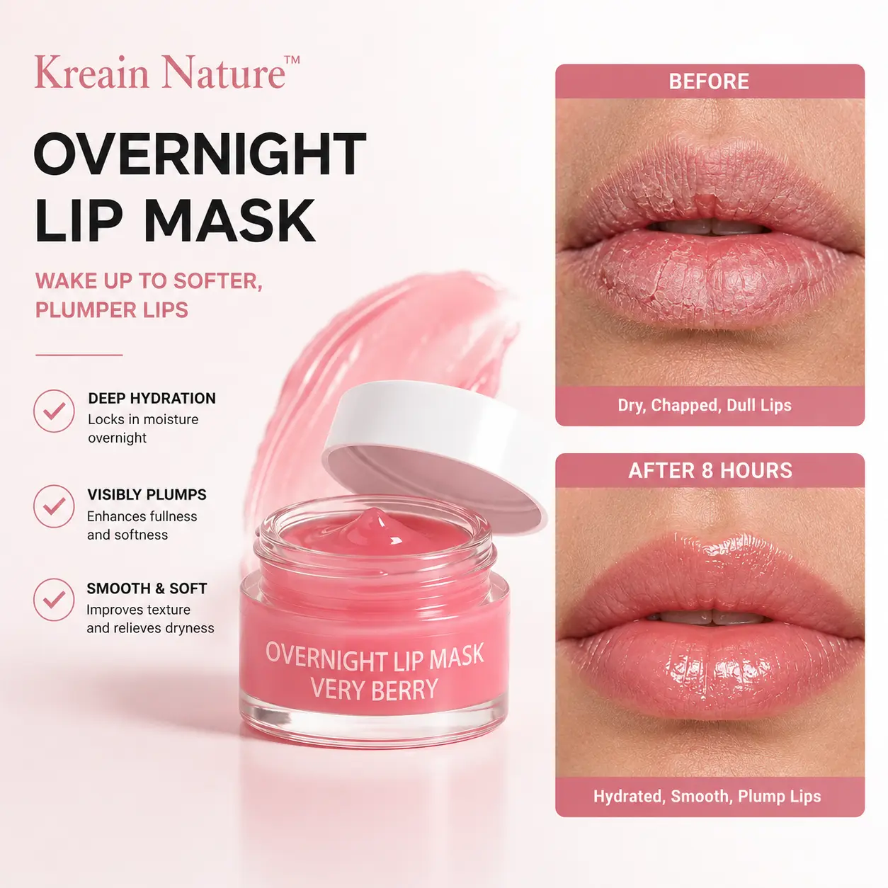 2pcs 3pcs Very Berry Overnight Lip Mask 20g, Plumping Nourishing Moisturizing Sleeping Lip Balm for Dry Chapped Lips, Reduce Lip Lines Hydrating Lip Treatment Moisturizer Hydrate Moisture, Mask Set Lip Treatments, Natural Berry Flavor Lip Treatments