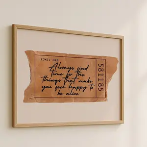Always Find Time Quote Wall Art – Vintage Ticket Style Positive Affirmation Poster, Retro Aesthetic Horizontal, Room Decor, Unframed
