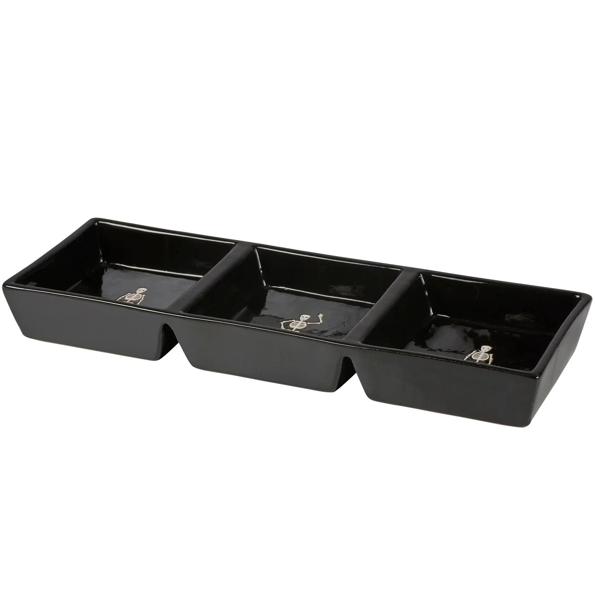Primitives by Kathy Skeletons Tidbit Tray in Glossy Black | Halloween Themed Stoneware Serving Tray | 13" x 4.75" | Durable & Microwave Safe