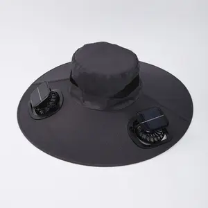 Black Wide-Brimmed Solar Fan Outdoor Fishing Hat, Solar and Long Battery Life Fan Hat, Waterproof Sun Hat Upf50+