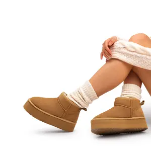 Dream Pairs FuzzyClassic Women’s Mini Platform Winter Ankle Boots – Genuine Suede, Memory-Foam Cushion, Lightweight Anti-Slip Sole