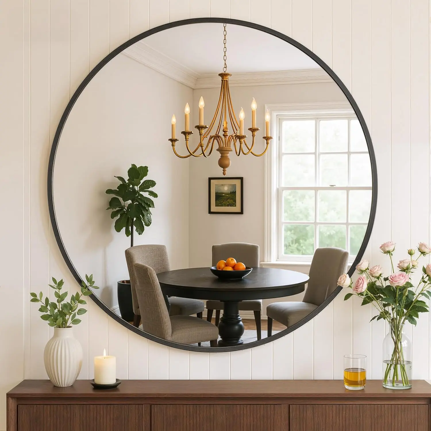 Classic Black & Gold Round Wall Glass Mirror - 20/24/30in Waterproof, Safety Aluminium Mirror, Lightweight, Resistant, Easy Hanging Installation, Sharp Reflection for Bathroom Vanity Over-Sink, Home Decor