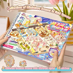 8 Theme Grid Miniature Scene Stickers Set, High Aesthetic with Positioning Lines, Fun Stress Relief 3D DIY Hand Account Decorative Decal Stickers, Scenes Stickers