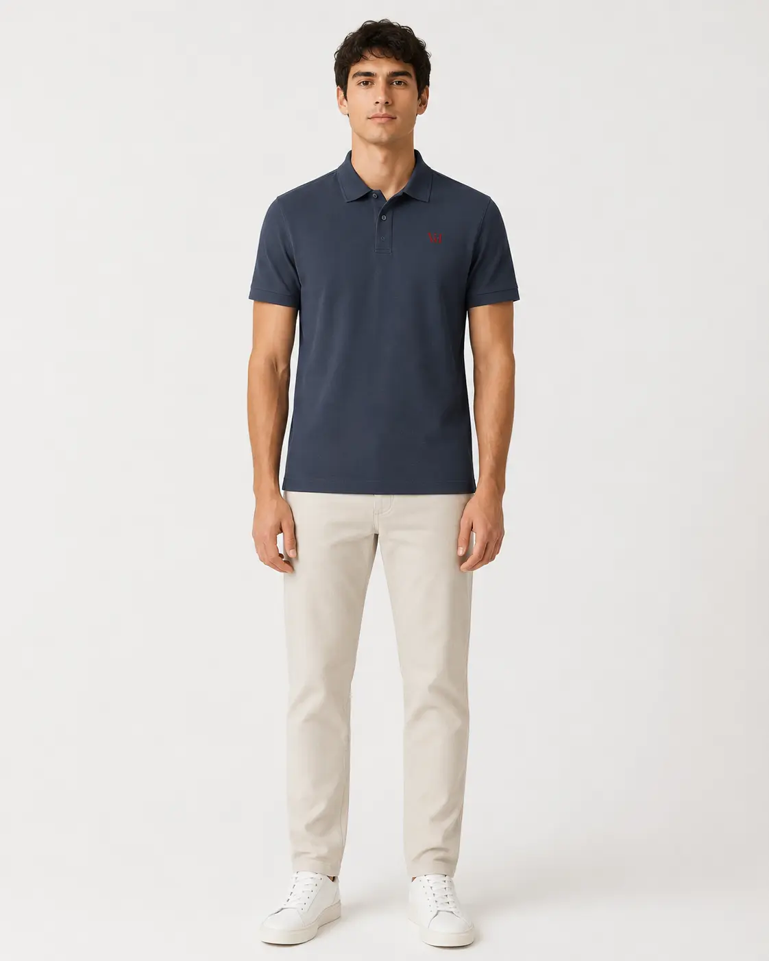 Men's Drop Shoulder Polo Top, Cotton-Spandex Fabric, Short-Sleeve Casual Menswear Shirt