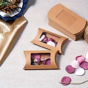 Creative Pillow Box Paper Gift Wrap, Kraft Paper Windowed Box for Small Decorations & Candy Packaging, Card Pillow Boxes