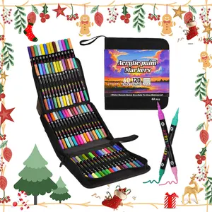 120-Color Acrylic Paint Marker Set, 60pcs Acrylic Paint Marker Pens with 2 Brush Heads, Acrylic Painting Pen, Coloring Markers for Rock, Wood, Canvas, Fabric, Diy Painting Supplies, Art Supplies, Acrylic Art Kit