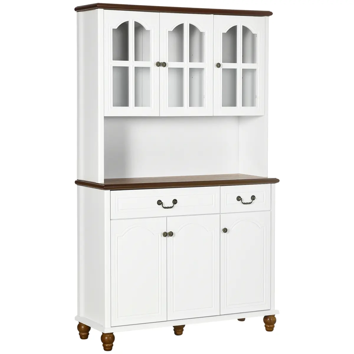 212 Main 835-930V00WT Homcom Kitchen Hutch Cabinet, Freestanding Pantry with 6 Doors, 2 Drawers & 3-Level Adjustable Shelves, White