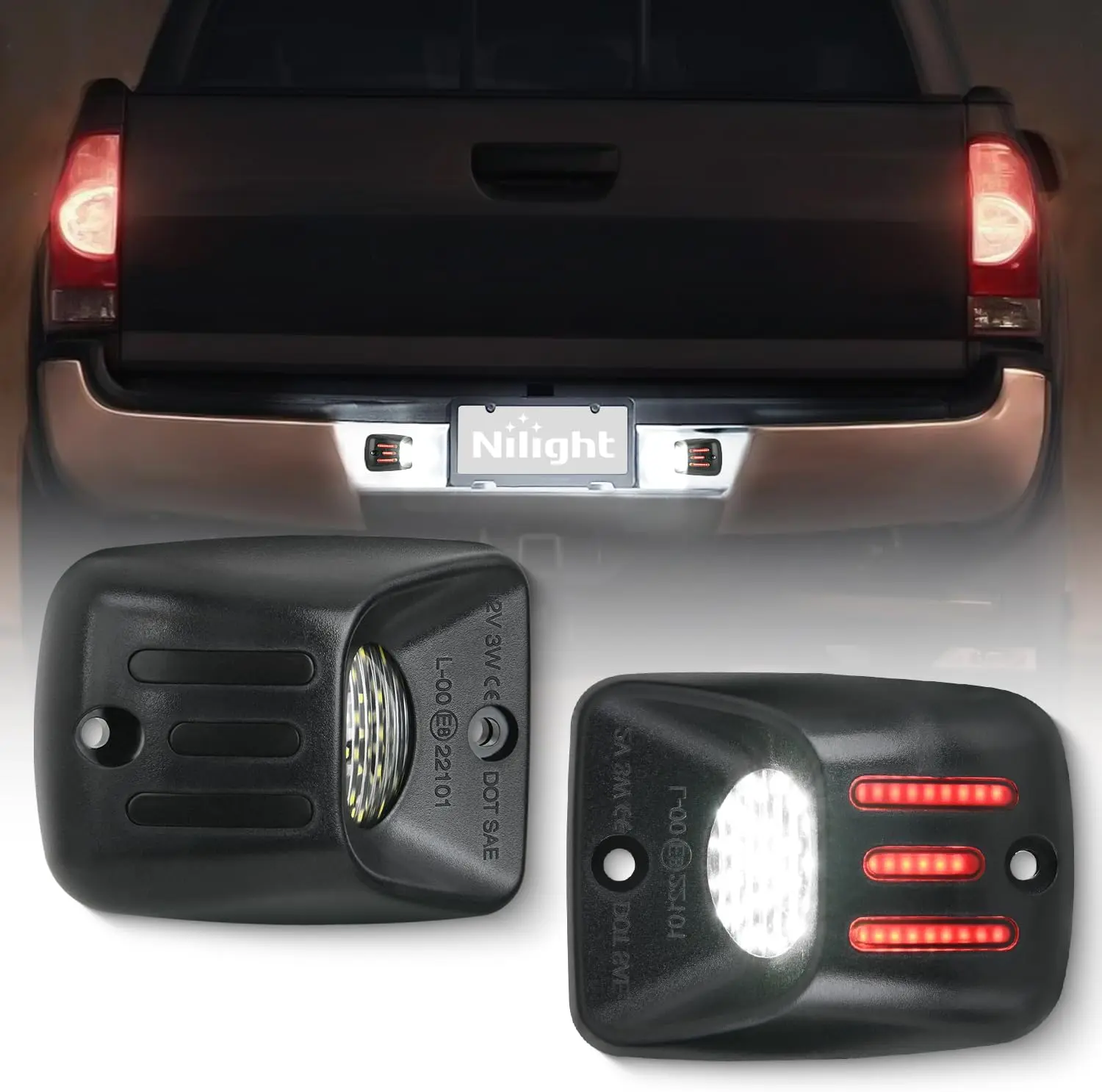 Nilight License Plate LED Car Lights, Compatible with 1995-2004 Toyota Tacoma, Red OLED Neon Tube, 6000K White, 2PCS Pack