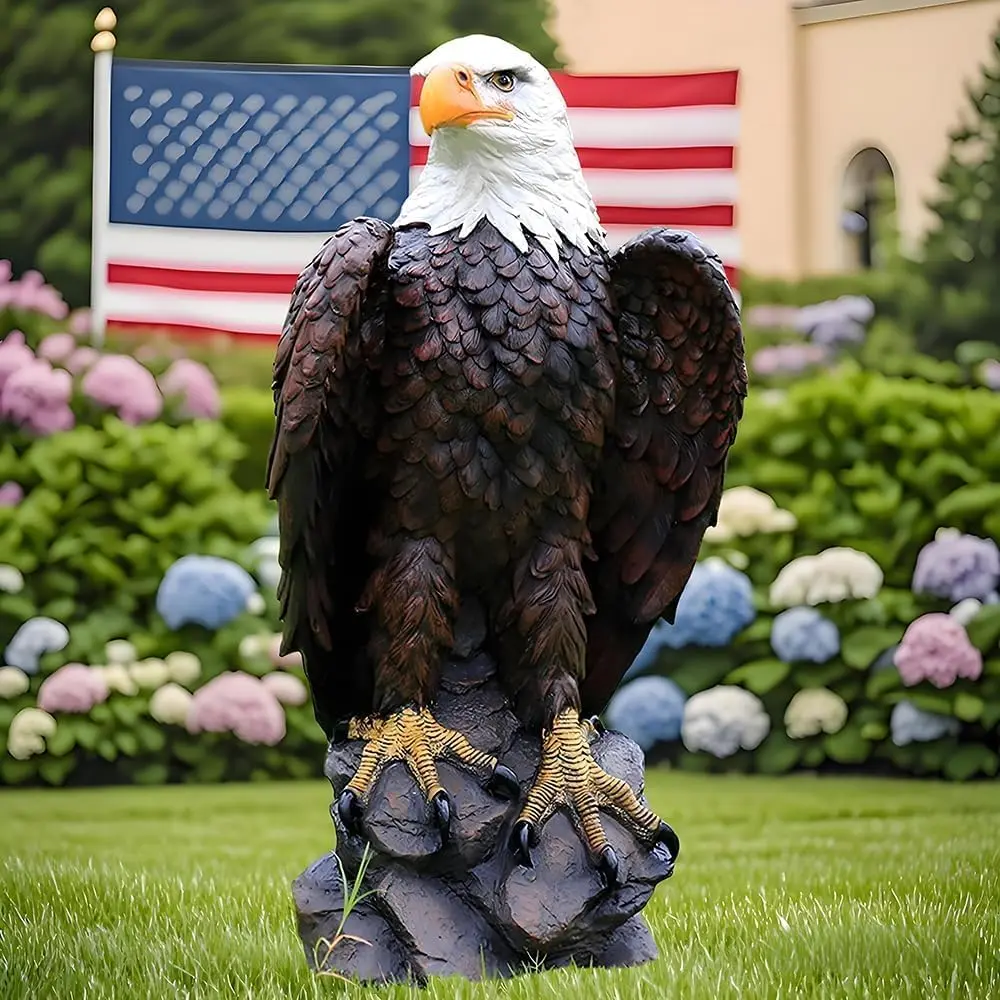 13" L x 24.4" H x 12.4" W Large Standing Bald Eagle Garden Statue, Hand-Painted American Eagle Sculpture, Indoor & Outdoor Lawn Courtyard Decor, Patriotic Themed Ornament