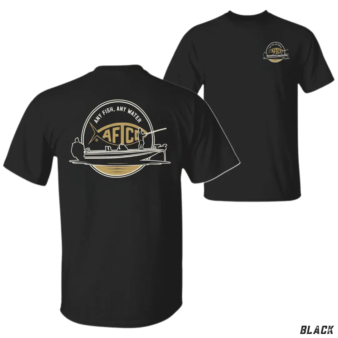 AFTCO Any Fish Any Water Fishing T-Shirt, Vintage Outdoor Graphic Tee, Soft Cotton Shirt for Anglers, Boat Fishing Apparel for Men & Women, Outdoor Sports Gift
