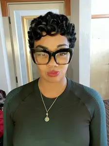 CL HAIR  Pixie Cut Wig for Black Women Pin Curls Short Bomb Curly Wigs Brazilian Virgin Human Hair Short Curly Pixie Wigs Pixie Cut Layered Wig Natural Black Short Wigs for Black Women Short Glueless Wig
