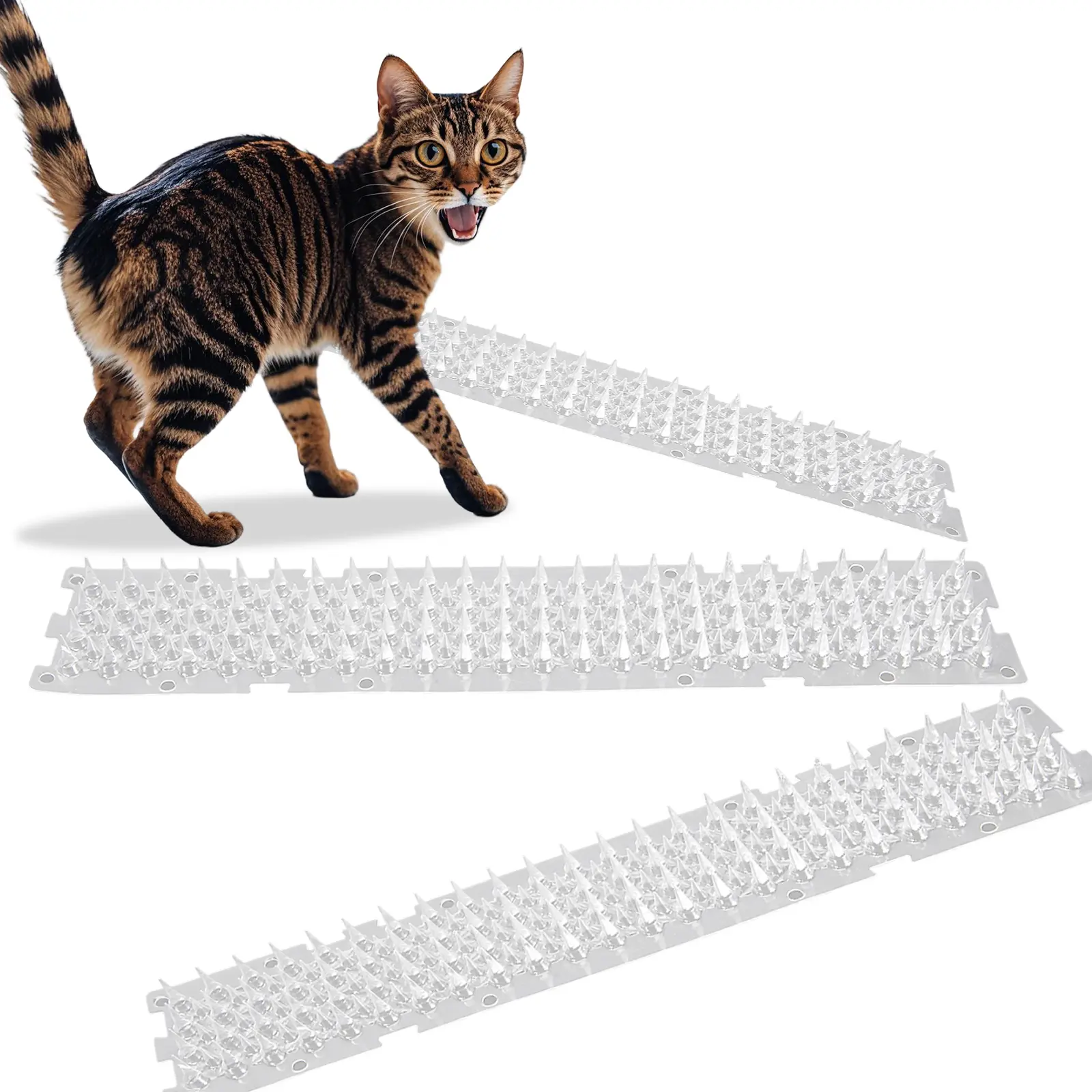 3 Pack PVC Plastic Cat Scat Mat - 16.5x3.2in Pet Deterrent Mat with 0.95in Sturdy Spiked Surface, Humanized Design, Effective Barrier for Mild Discomfort, Home & Garden Use
