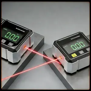 Magnetic Digital Angle Finder with Electronic Laser, Rechargeable Angle Meter 4-side Strong Magnetic  Level Box with LCD Backlight Protractor Inclinometer for Woodworking, Construction and Machinery