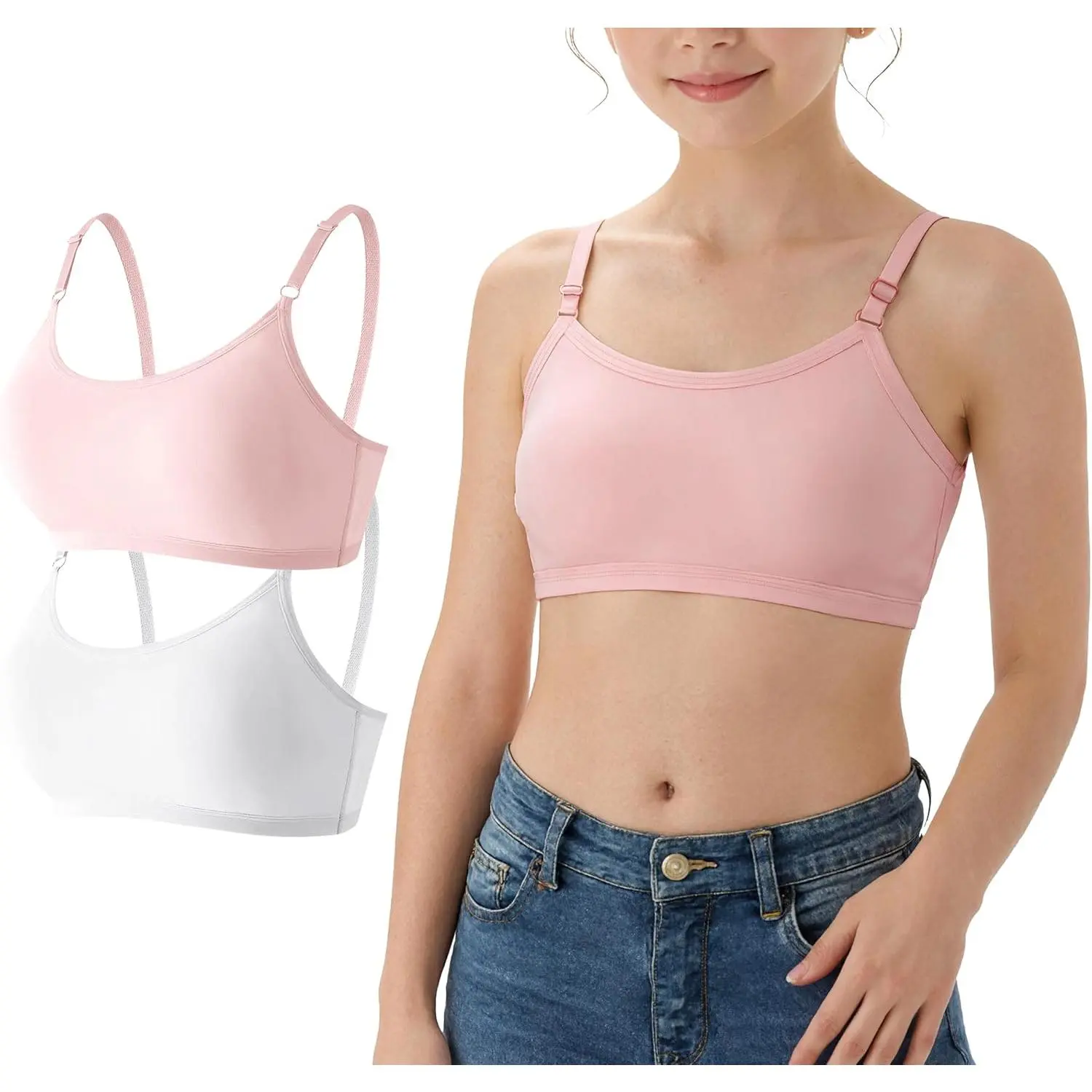 Girls' Wire-Free Soft Cotton-Elastane Racerback Training Bra - Adjustable Strap Teen Bras, Breathable Cotton Blend Youth Sportswear, Hand Wash Safe Kids Underwear, All Seasons (Do Not Bleach, Line Dry)