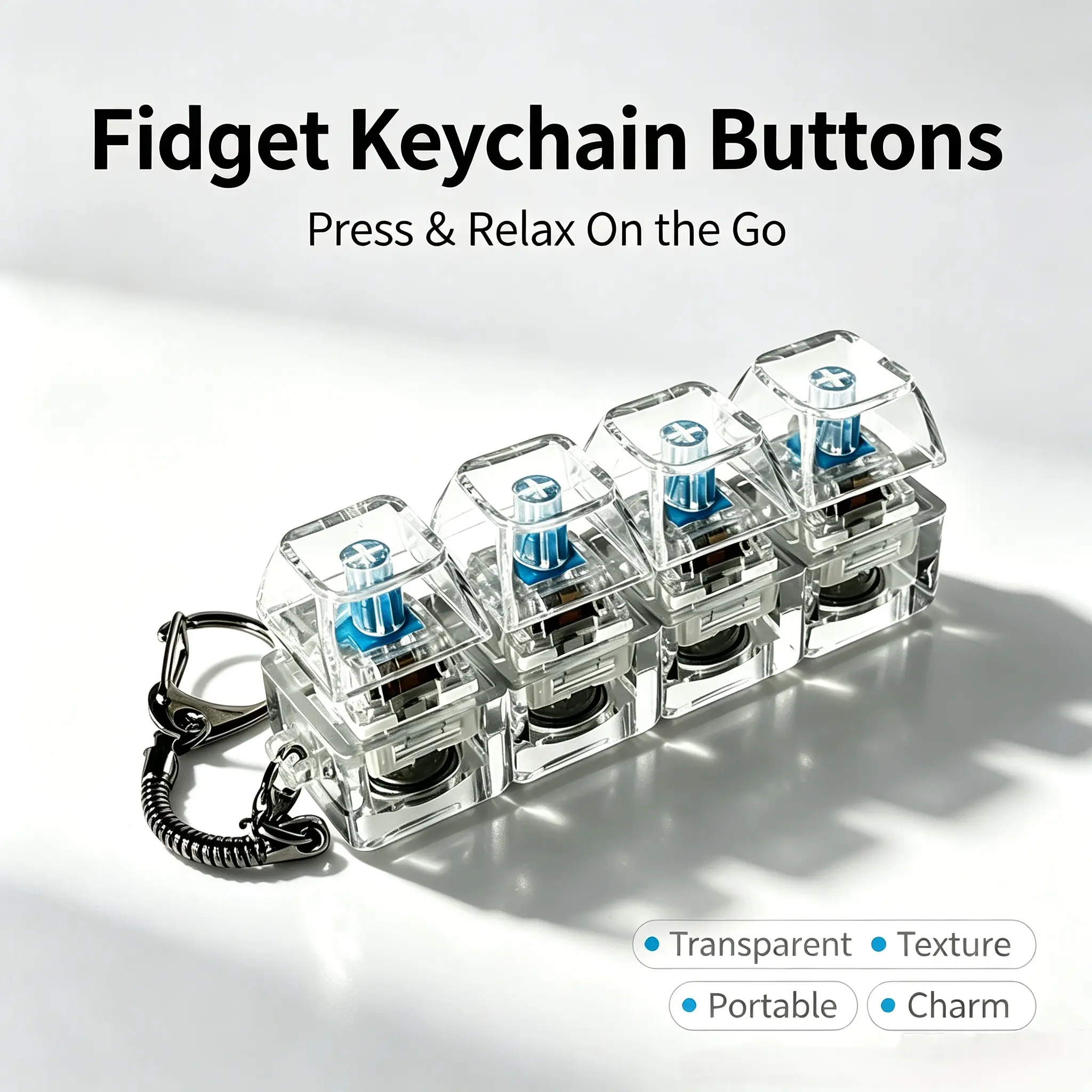 Keyboard Fidget Toys, Keyboard Clicker Fidget with 3 Kinds Touch Experience, Fidget Keyboard Keychain Decompression Toys Button Stress Relief Gifts to Relief Stress Pass The Time