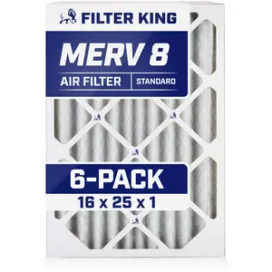 Filter King 16x25x1 Air Filter | 6-PACK | MERV 8 HVAC Pleated A/C Furnace Filters | MADE IN USA | Actual Size: 15.5 x 24.5 x .75"