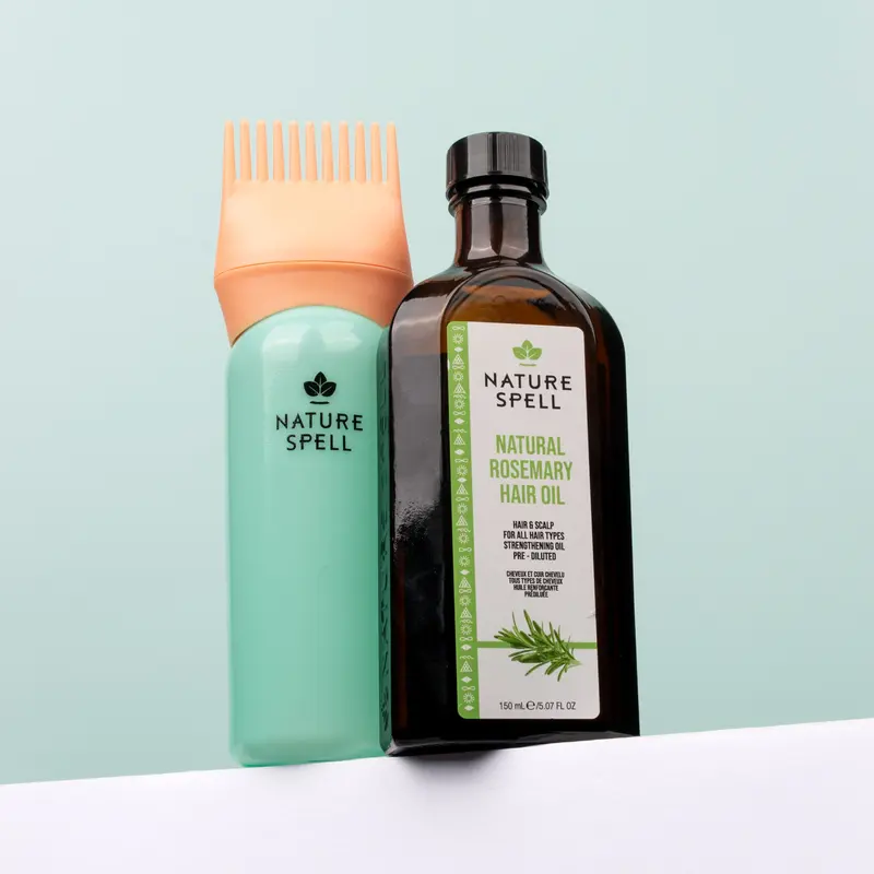 Nature Spell Rosemary Oil for Hair with Hair Oil Applicator Bottle Comb 150ml