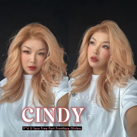 JBEXTENSION 20 Inches Strawberry Blonde Curly Pre-Cut 9X6 U Lace Free Part Frontlace Glueless Wig CINDY