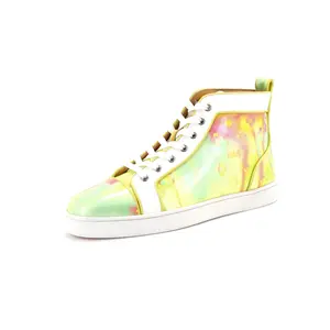 Pre-owned Christian Louboutin Men's Louis Flat High-Top Sneakers Printed Fabric with Patent by Rebag