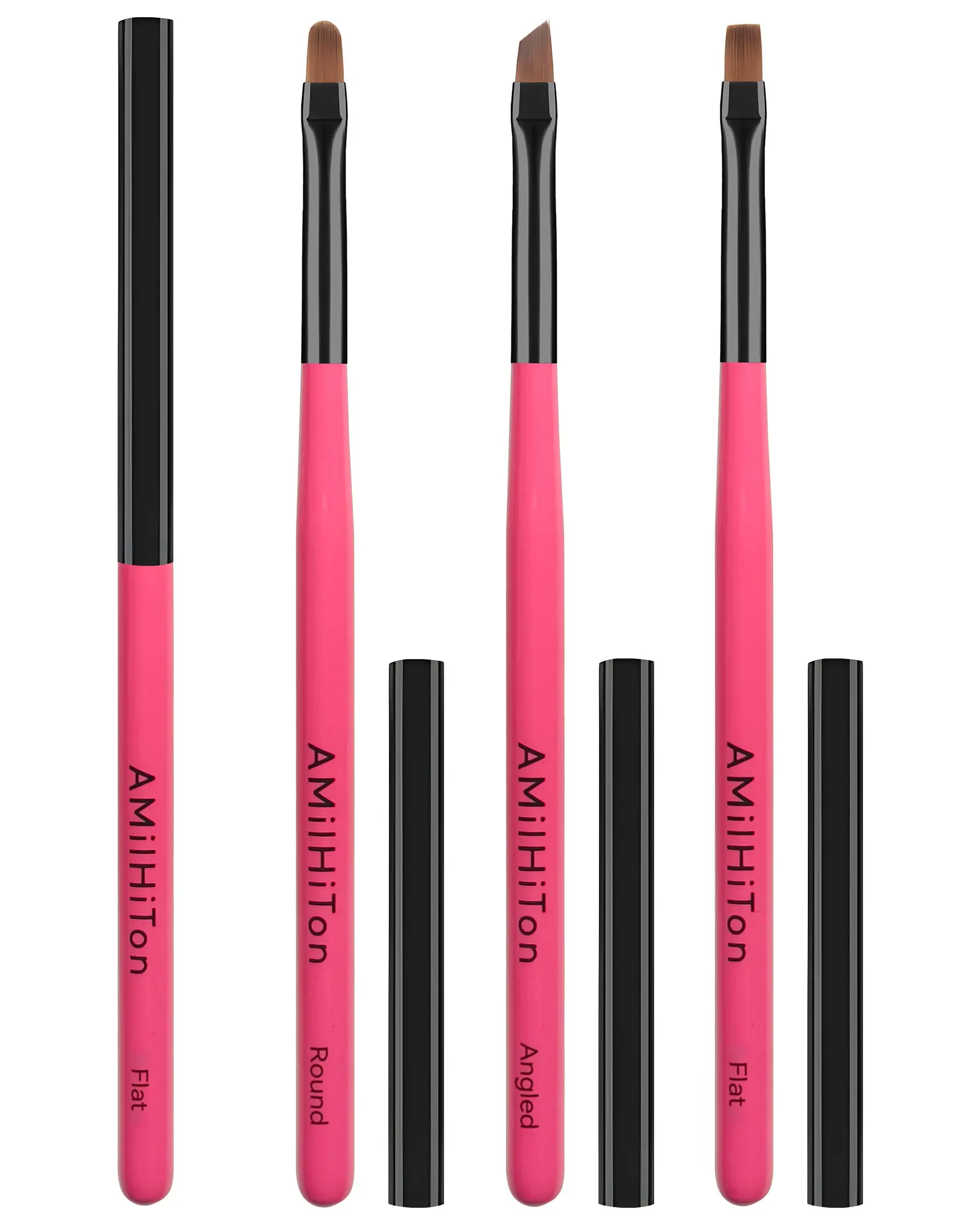 3PCS Nail Art Clean Up Brushes, Round/Angled/flat Acetone Resistant Gel Nail Polish Remover Brush, Nail Brushes for Tidying Up Polish Mishaps on Cuticles, and Nail Art Designs（Rose Red）
