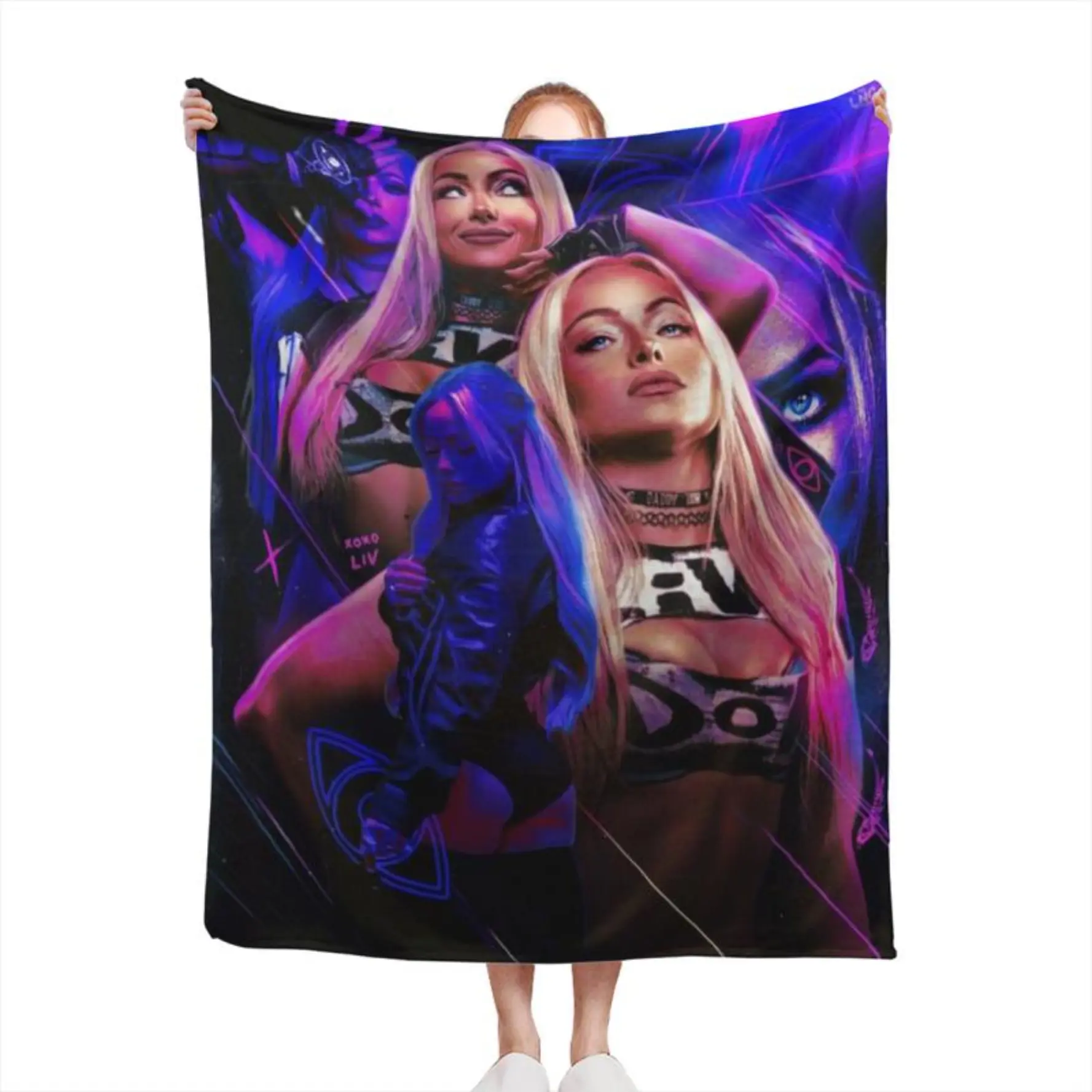 Funny Cartoon Artwork Adds Charm Liv Morgan Character-Themed Flannel Throw Blanket - French Country Flat Weave, Soft, Breathable, Comfortable, Fashionable, Machine Washable for Bedrooms, Decor, Christmas Gifts