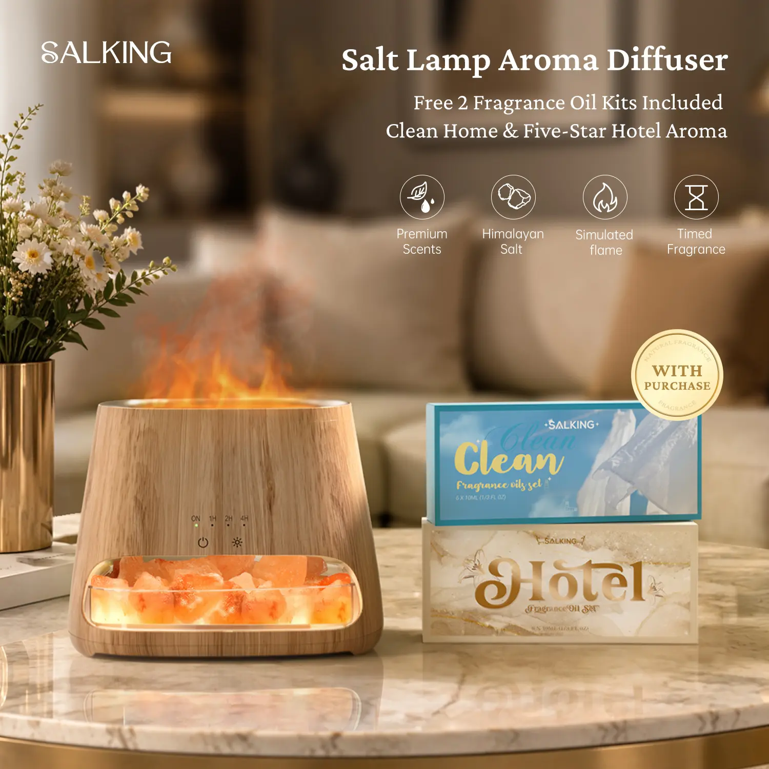 【TikTok Shop Weekly Deals】2-in-1 Himalayan Salt Lamp Diffuser, Cool Mist Humidifier, Pure Himalayan Salt, Ultrasonic Essential Oil Diffuser with Ambient Glow,  For( Bedroom/Office/Bathroom/Car);As(Gift / Mood Relief / Home Decoration) Scent Enhancer Room