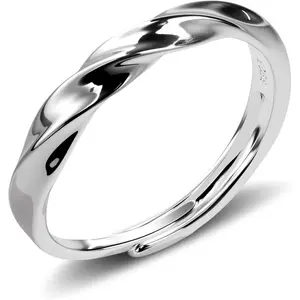 Twist Rings for Women - Adjustable 925 Sterling Silver Open Ring, Unique Stackable Fashion Statement Jewelry with Spiral Design