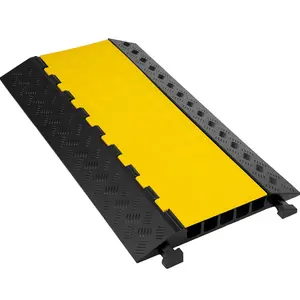 【DealsForYouDays】VEVOR 5 Channel Cable Protectors Extreme Rubber Cable Ramps Heavy Duty Protective Cable Wire Cord Ramp Driveway Rubber Traffic Speed Bumps Cable Protector (5-Channel, 1Pack-18000Lb)