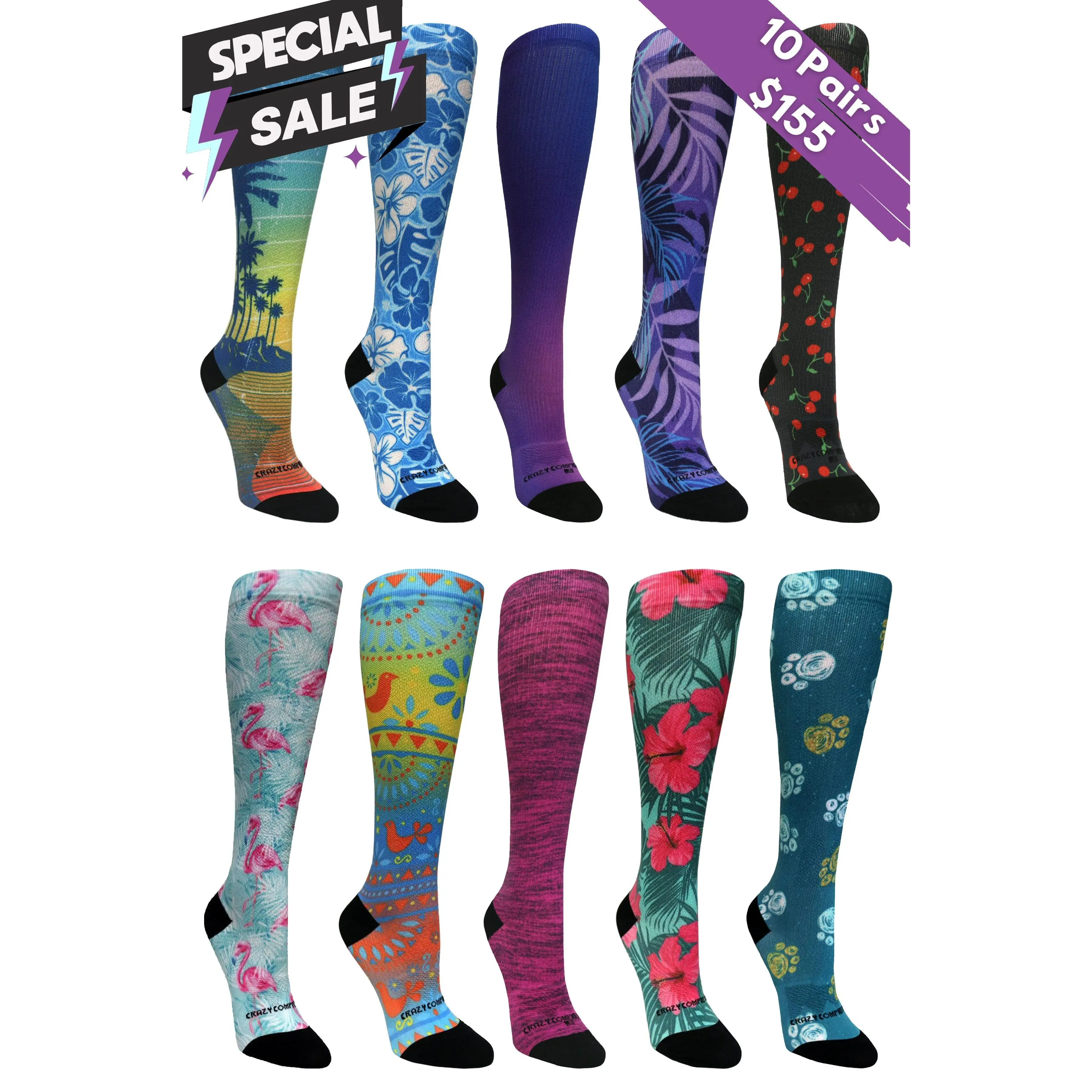 Daily Deals - 10 Pairs Tropical - (Standard & Extra Wide)