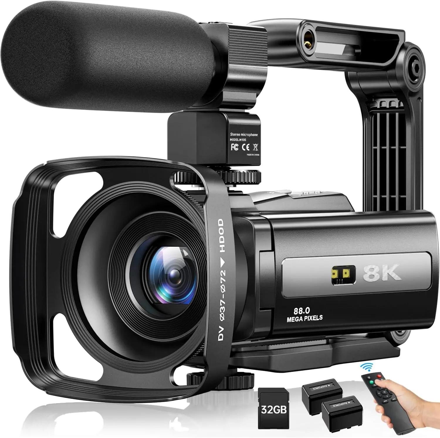 8K Video Camera Camcorder 88MP UHD WiFi Vlogging Cameras for YouTube 18X Digital Zoom IR Night Vision 3.0''Touch Screen Camera with 32GB Card, Microphone, Stabilizer, Lens Hood, Remote, Batteries Wireless Cable Recorder Sd Recording Streaming