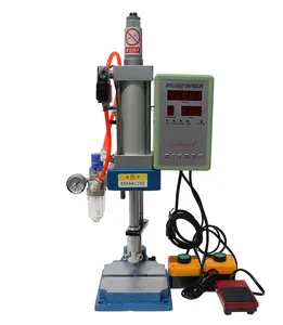 YOKOMA Pneumatic Punch Press Machine with Display Controller Adjustable Cylinder Stroke Pneumatic Press for Sheet Metal Desktop Punching Press Machine 2 Buttons (200KG/440LB Pressure) 110V