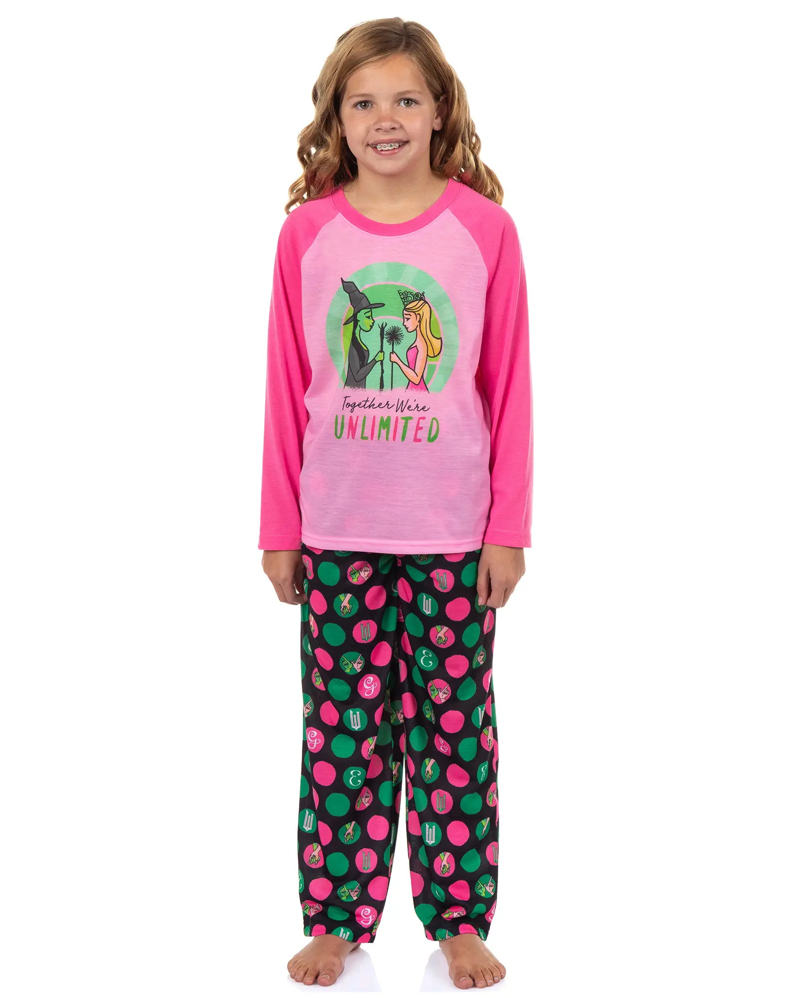Wicked Pajamas Girls' Elphaba And Glinda Together We're Unlimited Long Sleeve Pajama Set For Kids