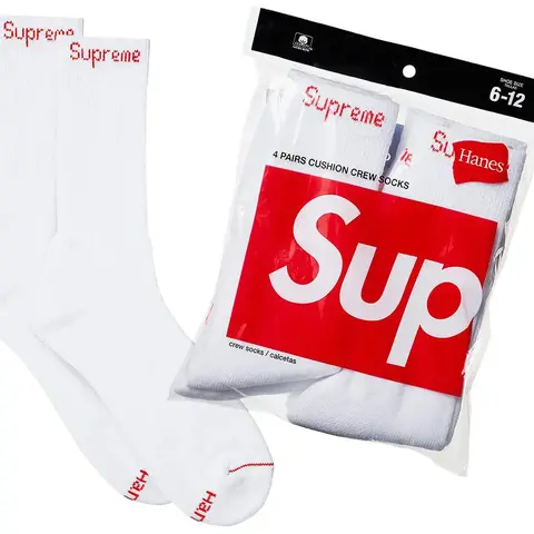 Supreme Hanes Crew Socks (4 Pack) White 100% Authentic Everyday Wear Comfortable and Durable Mid Calf Comfy Cozy Fashion Style Socks