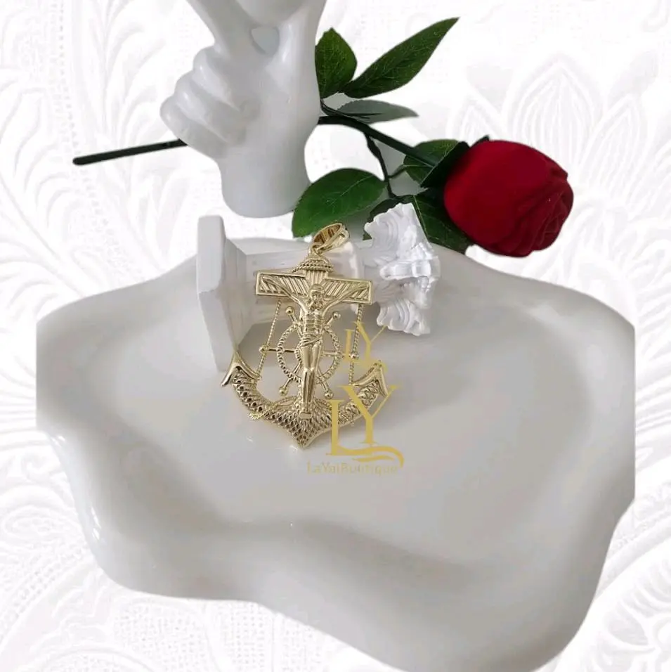 Valdiviajewelry #1748 Anchor and Jesus Christ Pendant, 14k Gold Overlay, High Quality ( NO CHAIN)