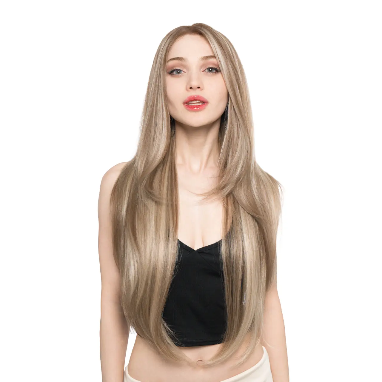 VENUS' 29-Inch Light Neutral Brown (Platinum Blonde Mix) Layered Almost Straight Futura Synthetic Wig | 【Free-part Lace】【Heat Resistant】【Cap Included】 | #17 @39 51FSGB