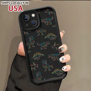 Neon dinosaur pattern, high-end mobile phone case, low-key luxury, black full-body protection, shockproof and drop-proof TPU thickened mobile phone case, suitable for iPhone15/14/13/12/ 11plus Pro Max boys and girls