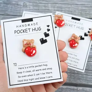 Mini Pocket Hug Bear – Handmade Cute Bear with Heart, Gift Card Token for Long Distance Love, Anxiety, Get Well, Thinking of You