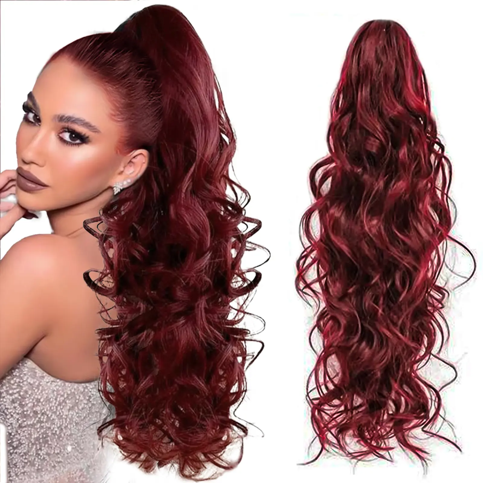 T6/39A# Burgundy Red Claw Clip Ponytail