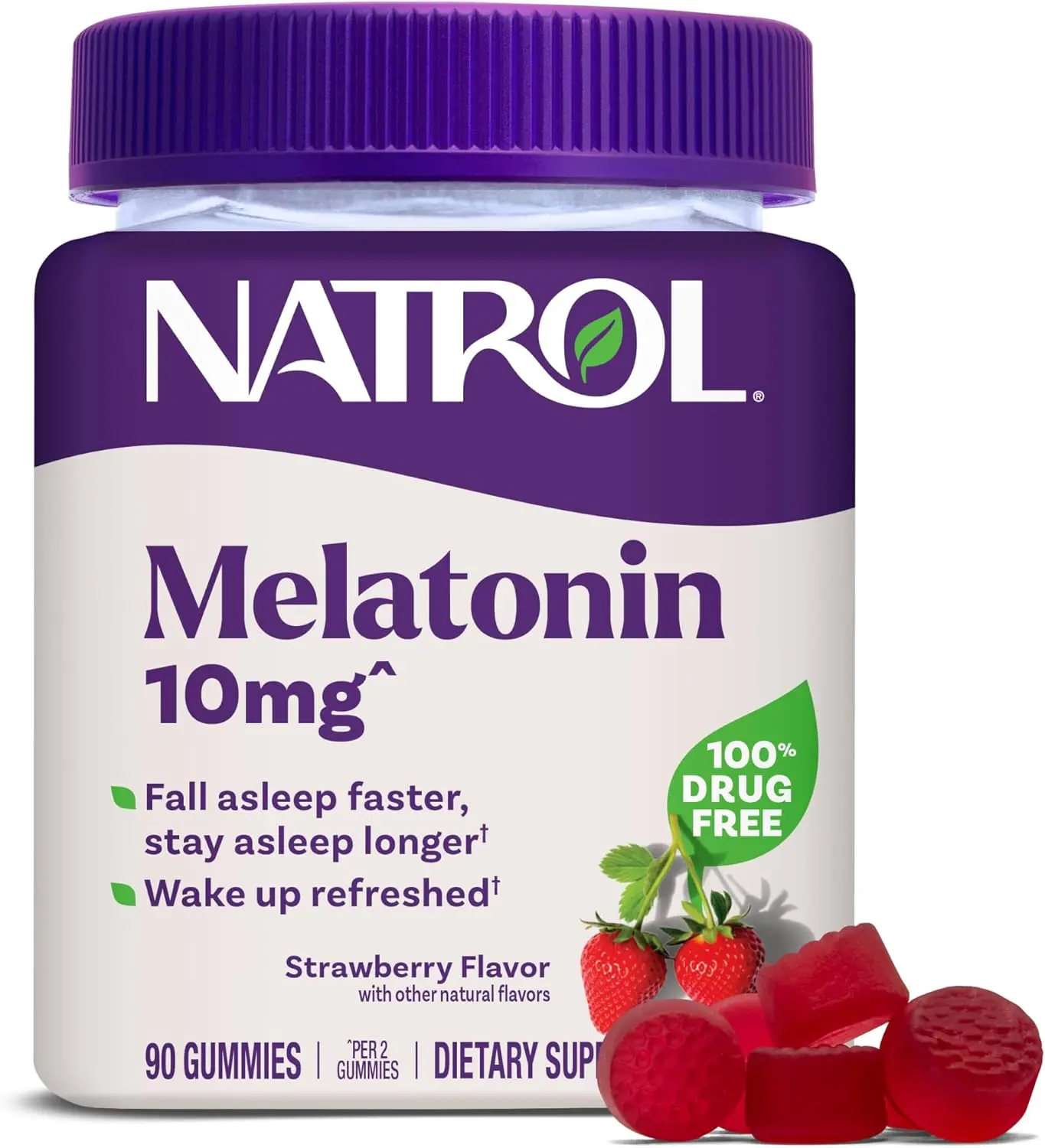 Natrol Melatonin Gummies, Sleep Support for Adults, Melatonin 10 mg Gummies, 90 Strawberry-Flavored Gummies, Up to 45 Days
